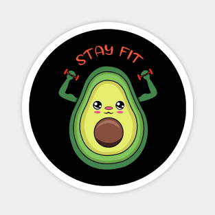 Stay Fit, cute avocado  lifting weights Magnet